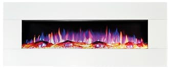 Ezee Built-In Electric Fire - 50 | Wall Mounted or Recessed White or Black LED Flame Effect Fireplace Heater | 2 Decorative Fuel Bed Options, 3 Flame Colour Options & Remote Control | Zara Glow Range