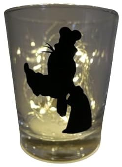 Lichtidee Teelicht Glas Windlicht Tischlicht Print schwarz mit Goofy Herbst Handmade Unikat Maritim Geburtstag Ostern Muttertaggeschenk, Höhe 9cm,