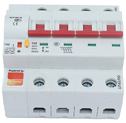 Disjoncteur Intelligent WiFi 4P, Interrupteur à Distance AC 400V avec Verrouillage de sécurité pour la Maison (20A)