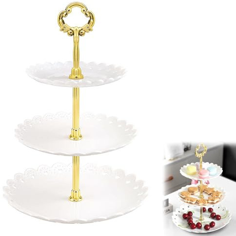 Soporte Tarta Frutero 3 Pisos,3 Niveles Soporte para Tartas, Soporte de Exhibición Bandeja de Tartas,Reutilizable Plato de Frutos Porta Tartas, Bandeja Plastico para Platos de Postre,Pasteles