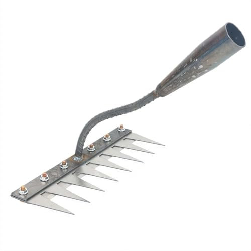 Rastrello da giardino in acciaio al carbonio a 5/6/7/8 denti, strumento resistente per diserbo e diserbo del suolo per prato, cortile e fattoria, struttura in ferro resistente con manico ergonomico