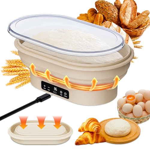 PChero Panier à pain chauffant pliable en silicone de 28 cm avec 6 niveaux de température réglables, accessoires de fabrication de pain pour pains, yaourts, aliments pour animaux domestiques