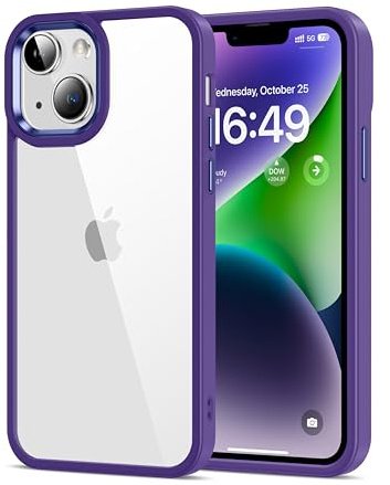 HOOMIL Crystal Clear Hülle für iPhone 14, [Nie Vergilbung] [Militärisch Stoßfest] Transparent Rückseite Schutzhülle - Lila