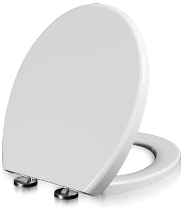 Lunette WC Universel Forme O, Abattant WC avec Frein de Chute, Lunette de Toilette Blanche, cuvette wc Ovale 42x36CM, Facile à Nettoyer, Peut Supporter 150 Kg, Blance