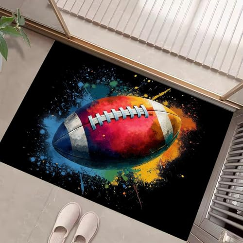 MLSOWM Klein Schmutzfangmatte Innen 40x60 cm, American Football rutschfeste Fußmatte Innen Sportfans Eingangsteppich Sauberlaufmatte Türmatte für Flur, Eingang, Haustür, Schwarz