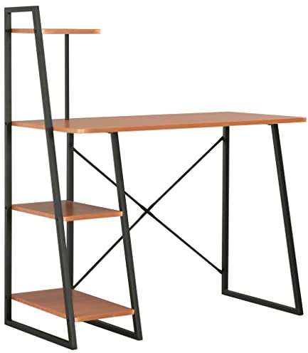 Owoxanthellate Desk 102x50x117 cm Black-Brown, Gaming/Office Workstation, Engineered Wood & Steel, Compact Ladder for Home/Study