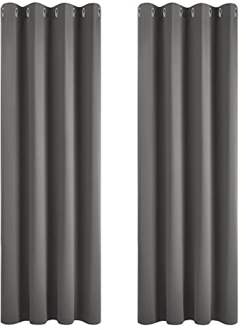 Deconovo Vorhang Blickdicht mit Kälteschutz Gardinen Kinderzimmer Verdunkelungsvorhang Kälteschutz, 183x117cm(HöhexBreite), Dunkelgrau, 2er Set