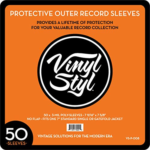 Vinyl Styl 45 RPM Vinyl Record Protective Outer Sleeves - 7 - 50 Ct (Clear)