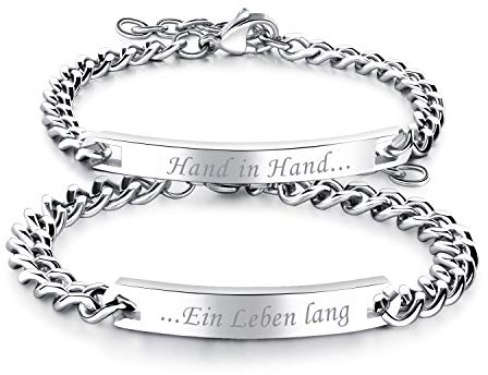 Cupimatch Paare Armband mit Gravur”Hand in Hand, Ein Leben Lang” für Verliebte Edelstahl Schmuck Damen Silber Farbe