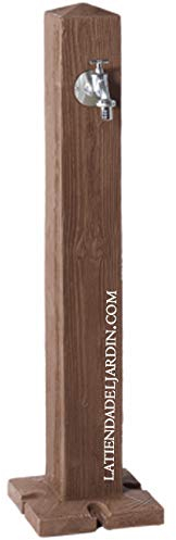 Fontana da giardino in imitazione di pietra in granito chiaro con rubinetto. Altezza 1 metro. Base 25 x 25 cm