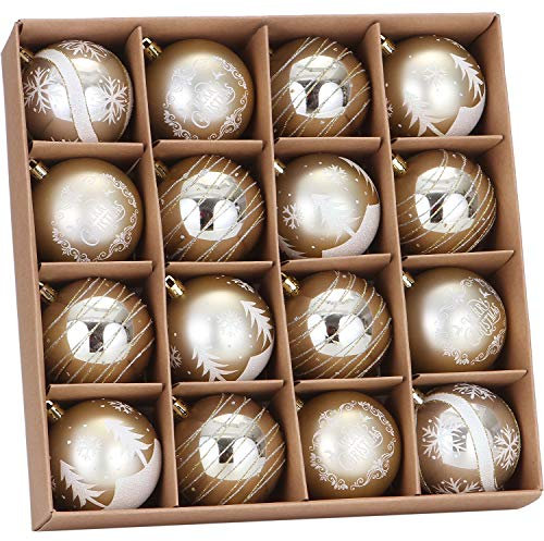 Sea Team 80mm/3.15 Delicate Painting & Glittering Shatterproof Christmas Ball Ornaments Decorative Hanging Christmas Ornaments Baubles Set for Xmas Tree - 16 Counts (Gold)