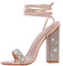 Baffoloo Damen Gladiator-Sandalen mit glitzernden Strasssteinen, klobige Blockabsätze, Schnürung, Gladiator-Sandalen, rose gold, 40 EU