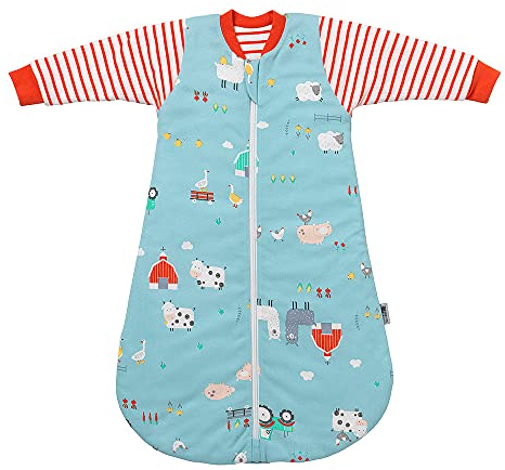 schlummersack Schlafsack Baby Bio Baumwolle Winter 70 cm Bauernhof | Bio Babyschlafsack mit Ärmel 3.5 Tog Baby Schlafsack gefüttert | Winter Schlafsack Baby Bio