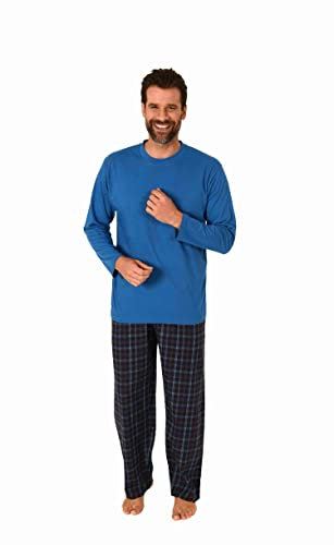 NORMANN-Wäschefabrik Herren Schlafanzug lang Pyjama Set mit Flanell Hose - 222 101 10 871, Farbe:blau, Größe:52