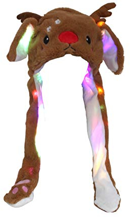 Alsino Wackelohr Mütze mit LED und beweglichen Ohren aus Plüsch Kostüm für Kinder und Erwachsene Tier Plüsch Spielzeug Hut, Variante wählen:Rentier