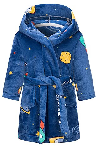 NautySaurs Accappatoio unisex per bambini, in morbida flanella, per bambini da 1 a 12 anni, Blu - Spazio, 7-8 Anni