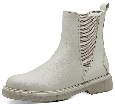 MARCO TOZZI Damen Chelsea Boots aus Kunstleder Flach, Beige (Cream), 41