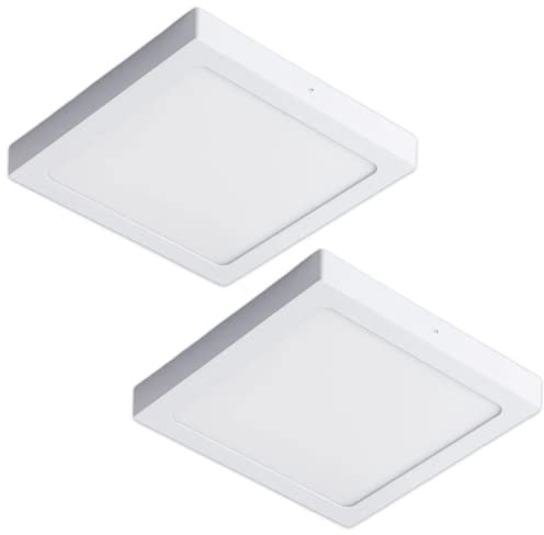CLAR - Downlight LED Superficie Cuadrado, Plafones Para Techo LED, Candeeiro Teto Cozinha, Candeeiro De Teto, Lampara Cocina, Luz Fría 6500ºK 24W (Pack 2)