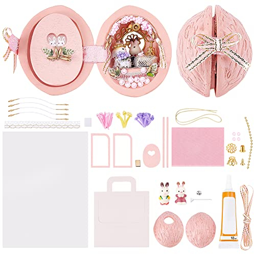 WEBEEDY DIY Miniatur Puppenhaus Kit für Kinder Anfänger Miniatur Walnuss Welt Mini Kabine Handgemachte Box Holzhaus Handgemachtes Dollhouse Kit Kreative Bastelgeschenkidee Kaninchen Ostergeschenk