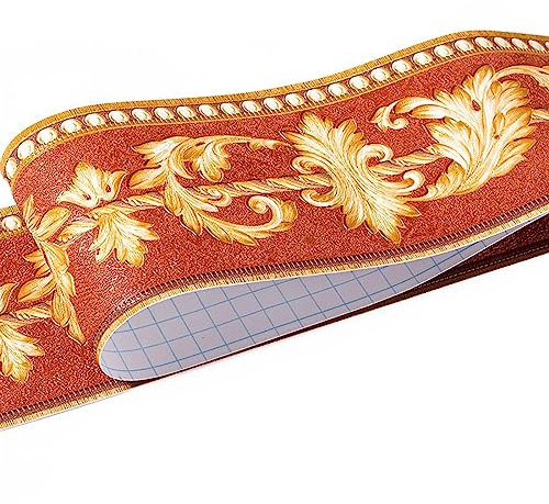 HBOS Tapete Bordüre Wasserdichter Rand Aufkleber Selbstklebende Vintage 3D Blumenrebe Muster Dekoration für Wohnzimmer Bad und Küche