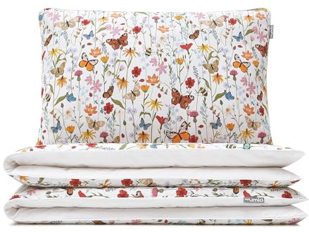 MUMLA - Bettwäsche 135x200 cm, 100% Baumwolle, 2-teiliges Bettwäsche mit Schmetterlingsmuster - 1x Bettdeckenbezug + 1x Kopfkissenbezug .80x80 cm mit Reißverschluss, Zertifikat Oeko-Tex.