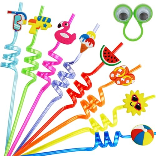 Pajitas Rizadas Reutilizables,Pajitas en Espiral,Pajitas para Fiesta en Piscina,Pajita de Bebida Rizada de Colores,8PC Rizadas de Plástico Pajitas Espiral para Niños Fiesta de Cumpleaños Decor