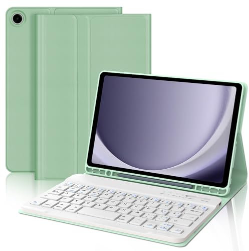 Funda Teclado Samsung Galaxy Tab A8.7'' - Teclado Bluetooth Desmontable para A9 con Ranura para bolígrafo, Verde Claro