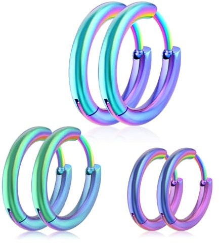 3 Paar Damen Creolen Bunte Edelstahl Ohrringe 8/10/12mm Kleine Knorpelohrringe Damen Herren Mädchen Hypoallergene Ohrringe