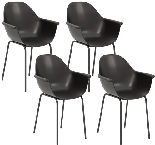 Outsunny Set 4 Sedie da Giardino con Piedini Antiscivolo, Sedie da Esterno in PP e Acciaio, 59x55x84 cm, Nero