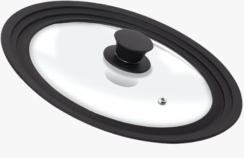 PEBBLE HUG Silicone Universal Lid For Pots, Pans, And Skillets, Replacement Frying Pan Cover, Universal Glass Lid with Heat Resistant Silicone Rim And Tempered Glass (20-24cm)