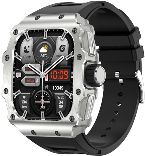 Militär Smartwatch Herren mit Telefonfunktion für Android iOS 1.95 Zoll AMOLED Touchscreen Fitnessuhr Blutdruck Herzfrequenz Schlafmonitor IP68 Wasserdicht Outdoor Sportuhr Langer Akku 123 Sportmodi