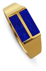 Sprezzi Fashion Herren Ring Gold Siegelring mit Lapis Lazuli Stein blau massiv aus 925 Sterling Silber poliert eckig handgemacht (68, Gold)