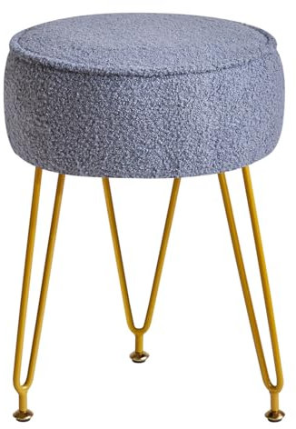 IBUYKE Runde Fußstütze Hocker Ottoman, Make-up Eitelkeits Beistelltisch, Ankleidetisch Sitz, Pouf Couch Hocker, für Wohnzimmer Schlafzimmer, Grau Blau WBD009BU