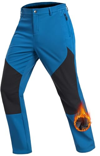 Djtnzdm Outdoorhose Herren Winter Ski Softshellhose Wasserdicht Snowboarhose Gefüttert Fahrradhose Warm Winddichte Thermohose Männer mit Tasche M Hellblau