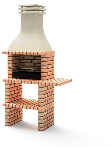 Movelar - Fertiggrill für Holz und Kohle, Modell BBQ TAOS PLUS mit 1 kurzer Seitenhalterung (Orange/Beige - 110 x 58 x 214 cm), Ref: M01019 - Verwendung im Außenbereich