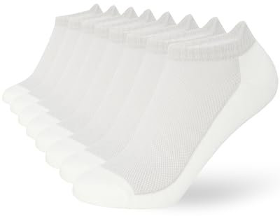 FM London Lot de 8 Paires de Chaussettes pour Homme en Bambou, Socquettes pour Homme, Chaussettes de Running, Respirantes, Résistantes aux Odeurs, avec Languette de Protection au Talon Blanc 39-42 EU