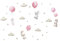 Wandtattoo Heißluftballon Rosa, Personalisiert Sticker Aquarell Tiere, Kinderzimmer Babyzimmer Spielzimmer Mädchen Junge Wanddeko, Hasen mit Ballons Rosa, Schlafzimmer Wanddeko.