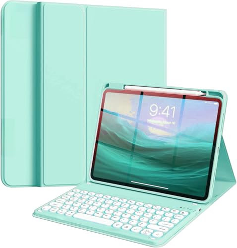 NUWONAYA Keyboard Case for iPad 11th (A16 2025)/iPad 10th Generation, Cute Color Magnetic Detachable Stand Keyboard Cover with Pencil Holder,Mint Green