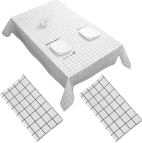 2 Packs 137 x 180 cm ZeriTlolen Nappe en PVC à carreaux, imperméable, en vinyle, nappe en plastique à motifs damassés noir et blanc, facile à nettoyer, pour table intérieure et extérieure, pour fête