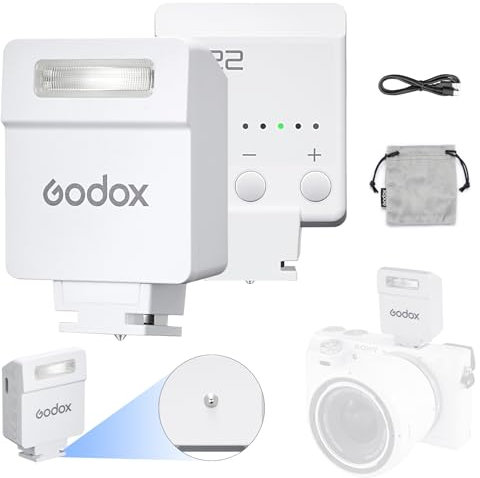 Godox iM22 Mini Flash Blitzgerät, 5 Leistungsstufen 440 Full-Power IM 22 Small Camera Flashes Speedlite für Canon/Fuji/Sony zve10/Sony zv1/Nikon/Panasonic Olympus Pentax/3S Recycle (Godox iM22 White)