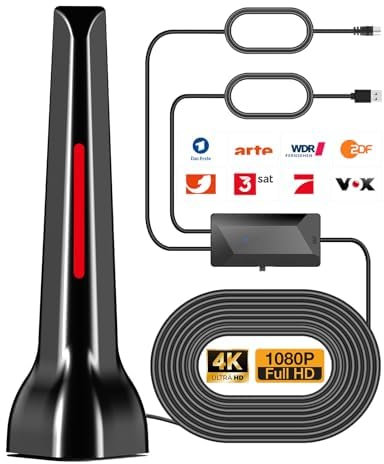 DVB-T/DVB-T2 Antenne mit Verstärker innen 36Dbi+ HDTV Zimmerantenne für Fernseher,Signalqualität durch ALU-Kern,Mit Magnetfuß - 3 Meter Kabel,Unterstützt 4K 1080P - Alle TV-Geräte DAB/UHF/VHF