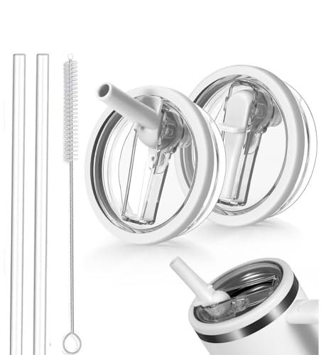 Lot de 2 couvercles de rechange pour tumbler Stanley Cup de 1000 ml, avec anti-fuite, 2 joints d'étanchéité réutilisables, couvercles de rechange pour gobelet Stanley, blanc pur,