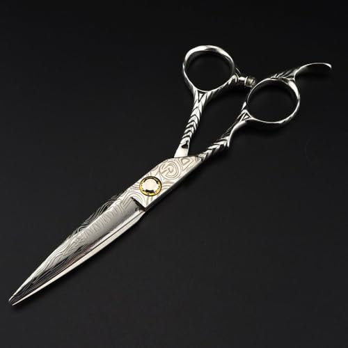 JMURESXD Haarschneideschere, 6 Zoll, professionelle Linkshänder-Schere mit Damast-Lager, Haarschere, Effilierschere, Friseurschere (Schneideschere)