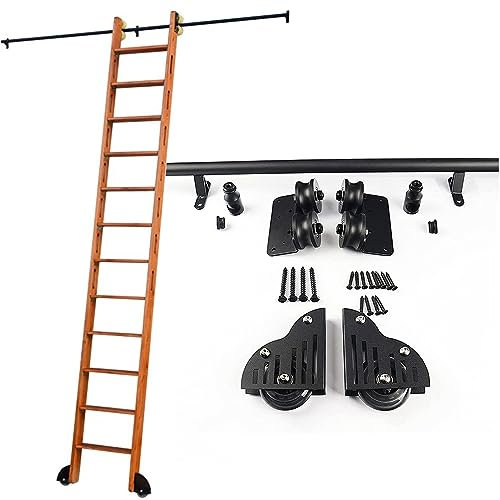 WUNMSKZR Rolling ladder Sliding Barn Door Kit with Rolling Library Hardware 20ft Mobile Ladder Track Extension Rail (Track Only)