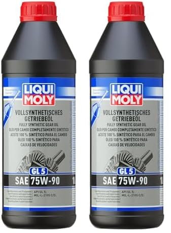 LIQUI MOLY Vollsynthetisches Getriebeöl (GL5) SAE 75W-90 | 1 L | Getriebeöl | Hydrauliköl | Art.-Nr.: 1414, farblos (Packung mit 2)
