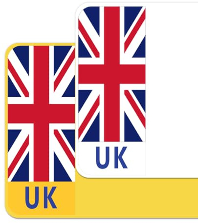 Union Jack Flag Car Number Plate Decorative Vinyl Stickers – Premium Bubble-Free Adhesive Decals – Set of 2 (F&R) – Weatherproof, Easy Application – Made in UK (UK, Neutral)