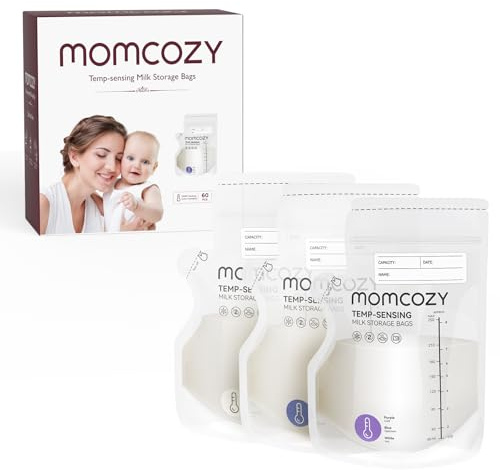 Momcozy Breastmilk Storage Bag, 8Oz, Temp-Sensing Color Change 60 Count Breast Milk Bags with Pour Spout, Milk Bag Self Standing for Breastfeeding, No Leak Presterilized for Freezer