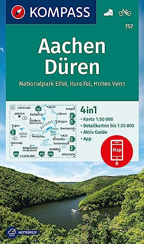 KOMPASS Wanderkarte 757 Aachen, Düren, Nationalpark Eifel, Rureifel, Hohes Venn 1:50.000: 4in1 Wanderkarte mit Aktiv Guide und 1:25000 Karten, ... Verwendung in der KOMPASS-App. Fahrradfahren.