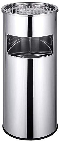 Bakaji Pattumiera con Posacenere in Acciaio Bidone 30 Litri Spazzatura con Portacenere Estraibile Antivento per Casa Ufficio Esterno Dimensione 25 x 60,5 cm (Silver)
