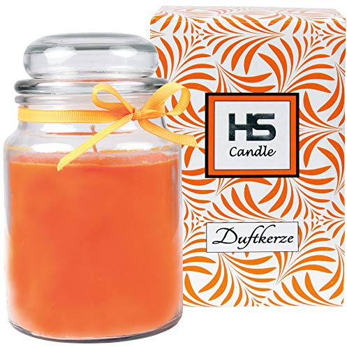 HS Candle Duftkerze Honigmelone im Glas, Kerze 16cm x Ø10cm in Geschenkbox, 500gr. Wachs - Brenndauer ca. 110 Stunden, Duft Kerze BonBon Glas mit Deckel